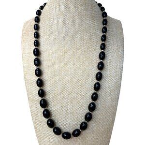 Monet Vintage Black Beaded Necklace With Lobster Clasp & Silver Accents